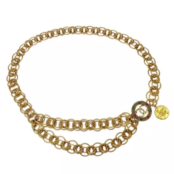Chanel Gripoix Medallion Chain Belt Gold 0009 Small Good XX90123 - Picture 1 of 4